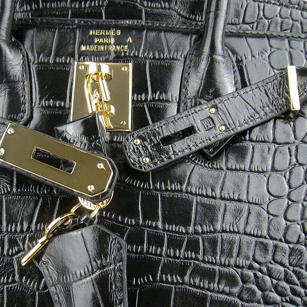 Replica Hermes Birkin 30cm Crocodile Veins Bag Black 6088 On Sale - Click Image to Close